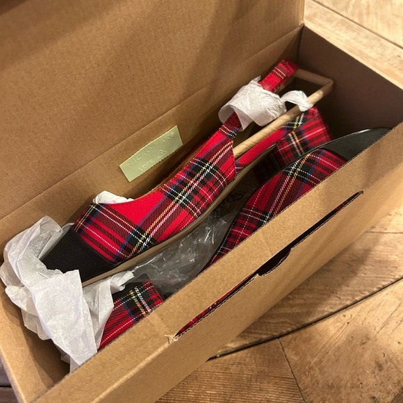 J. Crew Red and Black Plaid Slingback low Heel - Tartan - Picture 3 of 8